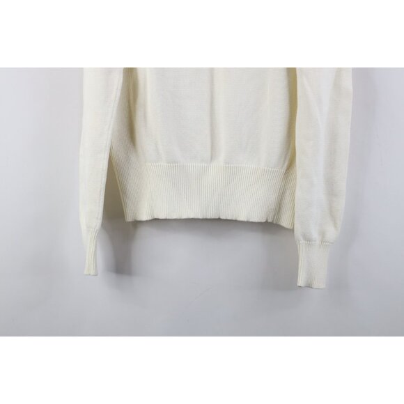 Vintage 90s Y2K Tommy Hilfiger Womens M Babydoll Center Logo Knit Sweater Cream - Picture 13 of 13
